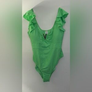 White Birch Green One Piece Swimsuit with Ruffled Sleeves